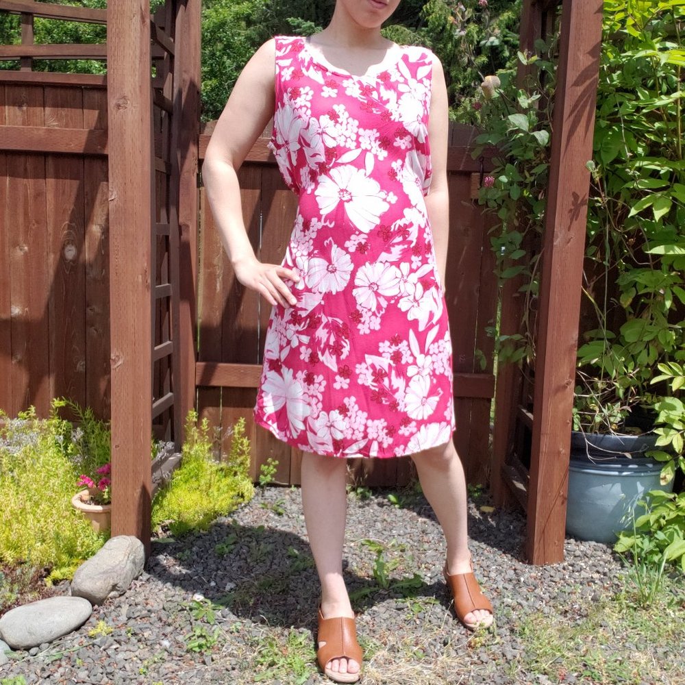 Vintage Expressions 90's Y2K Pink Floral Tropical Hawaiian Print Mini-dress XL